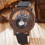 Men's Rugged Wood & Leather Compass Watch