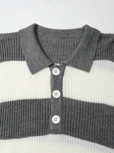 Men's striped ribbed knit rugby polo shirt