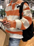 Men's striped ribbed knit rugby polo shirt