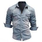 Men's Vintage Wash Denim Shirt with Pockets - Rugged Style