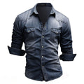 Men's Vintage Wash Denim Shirt with Pockets - Rugged Style