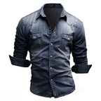 Men's Vintage Wash Denim Shirt with Pockets - Rugged Style