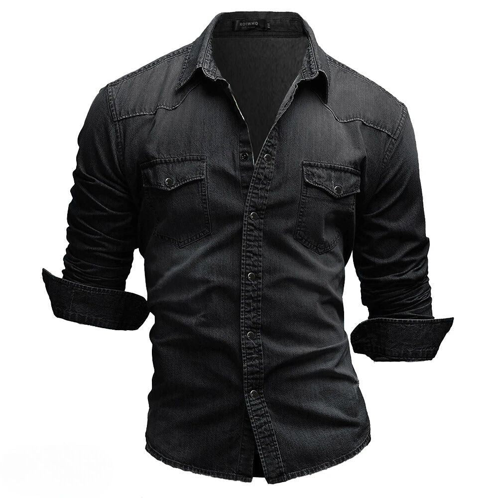Men's Vintage Wash Denim Shirt with Pockets - Rugged Style