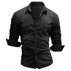 Men's Vintage Wash Denim Shirt with Pockets - Rugged Style