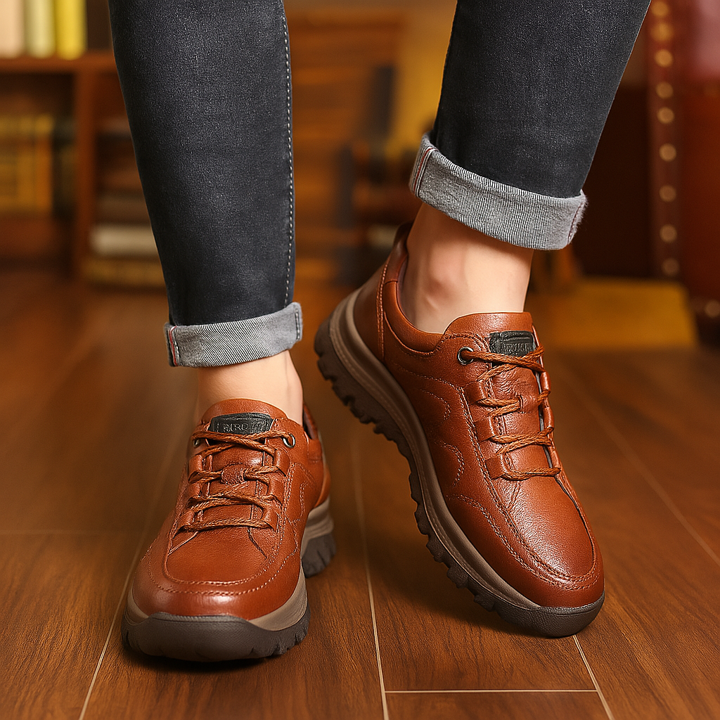 Men's Walking Shoes in Leather with Cushioned Arch Support