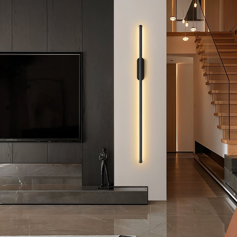 Minimalist Vertical Linear Wall Light with Round Base