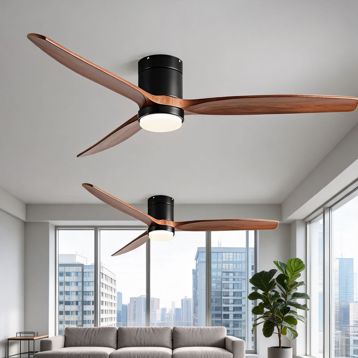 Modern Ceiling Fan – Wood Blades, Light, Remote Control, 6-Speed DC Motor