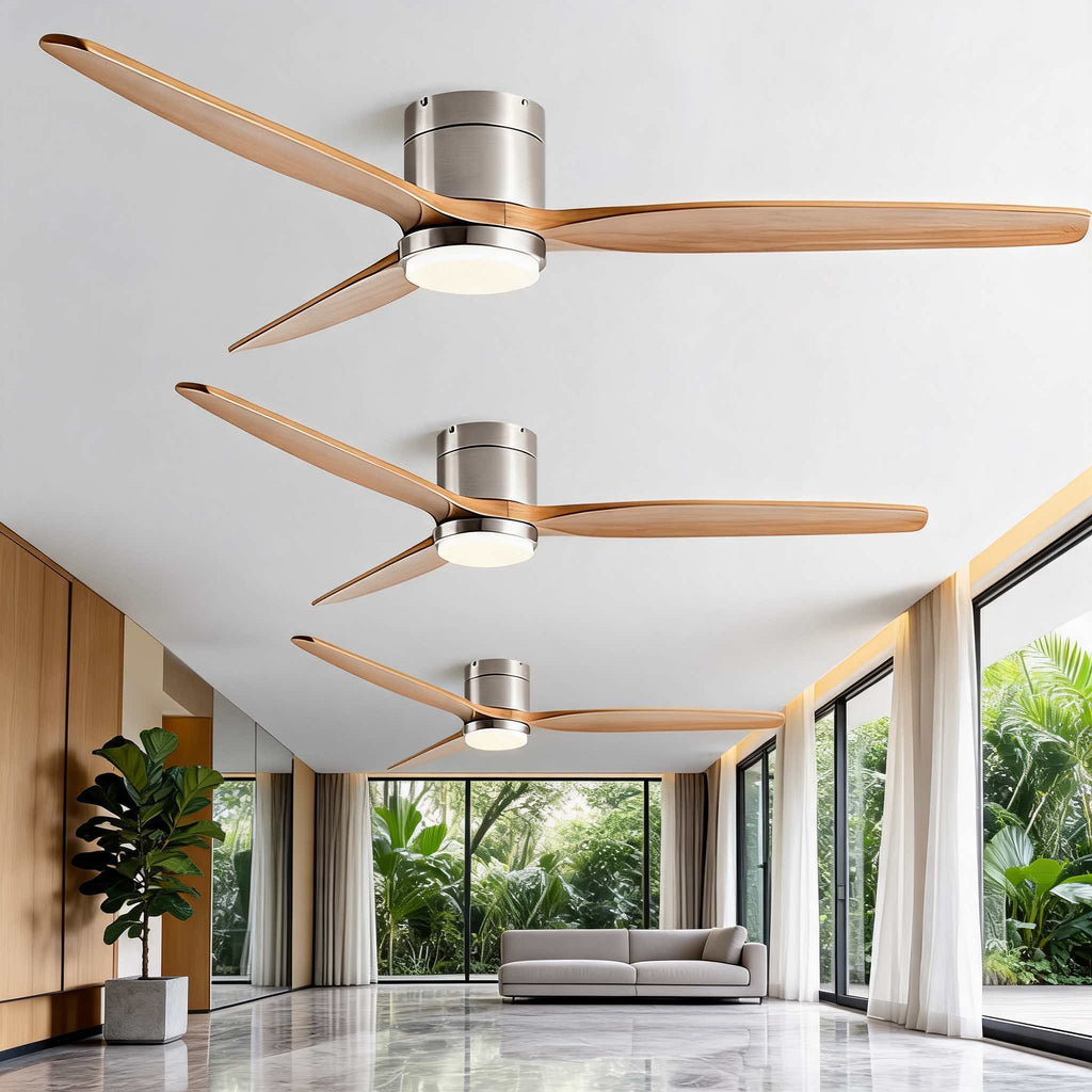 Modern Ceiling Fan – Wood Blades, Light, Remote Control, 6-Speed DC Motor