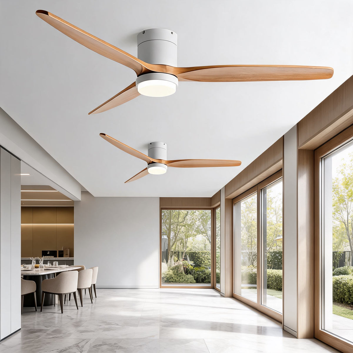 Modern Ceiling Fan – Wood Blades, Light, Remote Control, 6-Speed DC Motor
