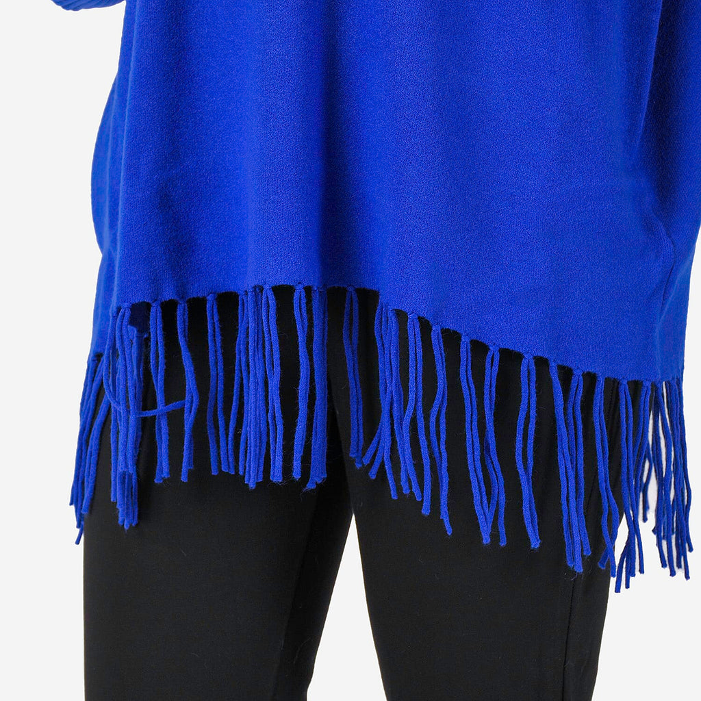 Mudflower Women's Roll Neck Fringe Hem Jumper with Relaxed Poncho Fit