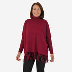 Mudflower Women's Roll Neck Fringe Hem Jumper with Relaxed Poncho Fit