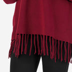Mudflower Women's Roll Neck Fringe Hem Jumper with Relaxed Poncho Fit