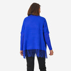 Mudflower Women's Roll Neck Fringe Hem Jumper with Relaxed Poncho Fit