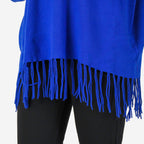 Mudflower Women's Roll Neck Fringe Hem Jumper with Relaxed Poncho Fit