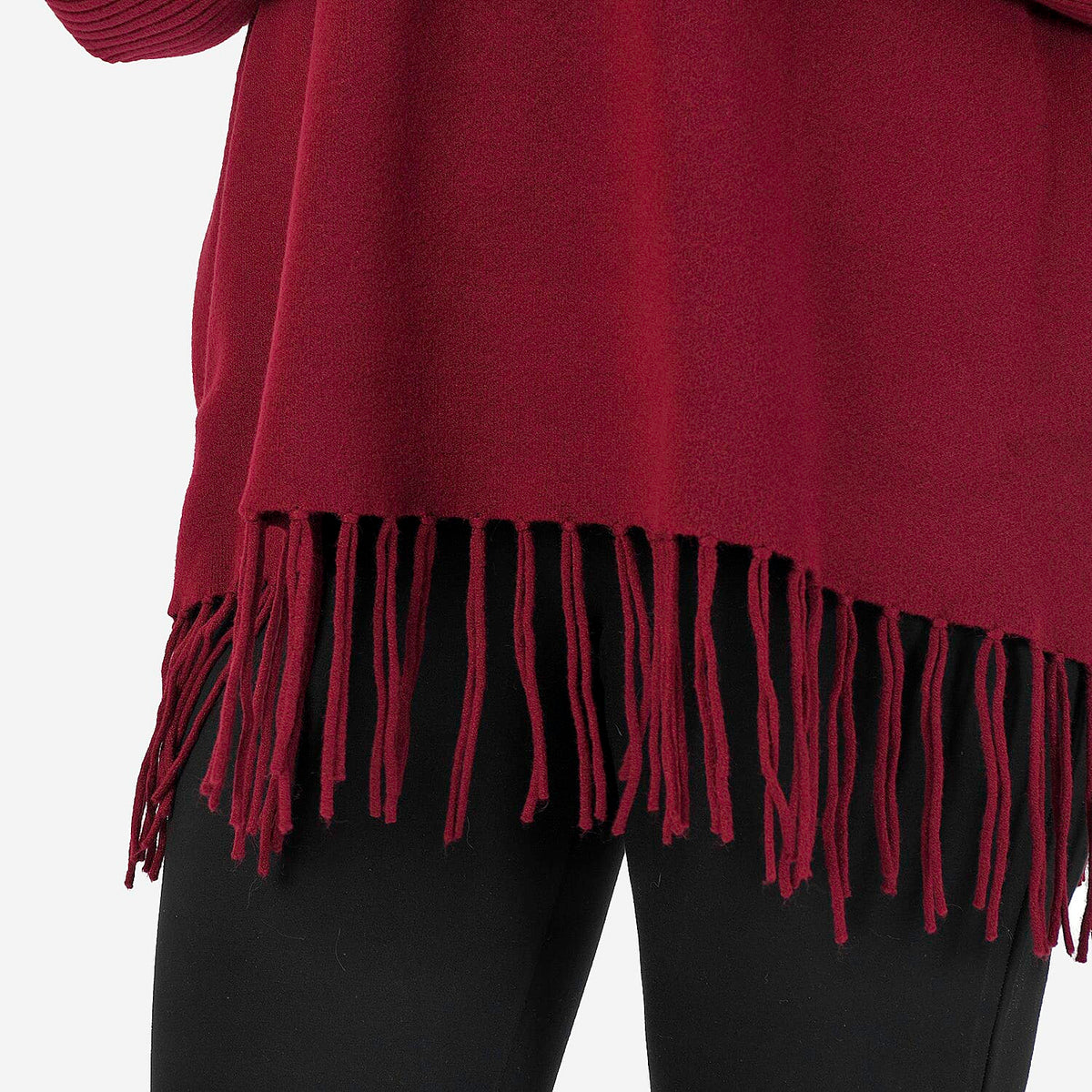 Mudflower Women's Roll Neck Fringe Hem Jumper with Relaxed Poncho Fit