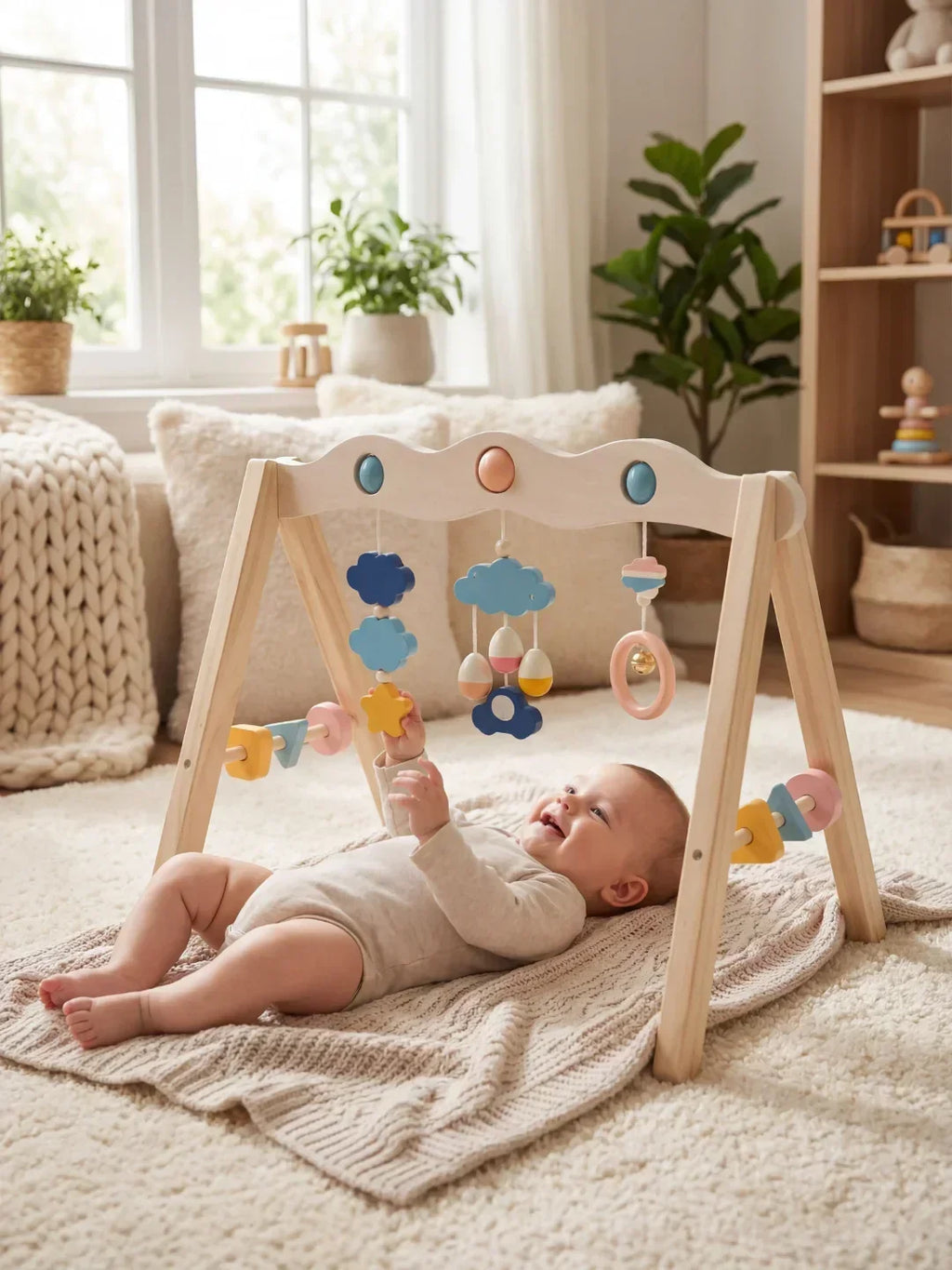 Natural Wood Activity Arch – Sensory Toy Gym for Babies and Toddlers