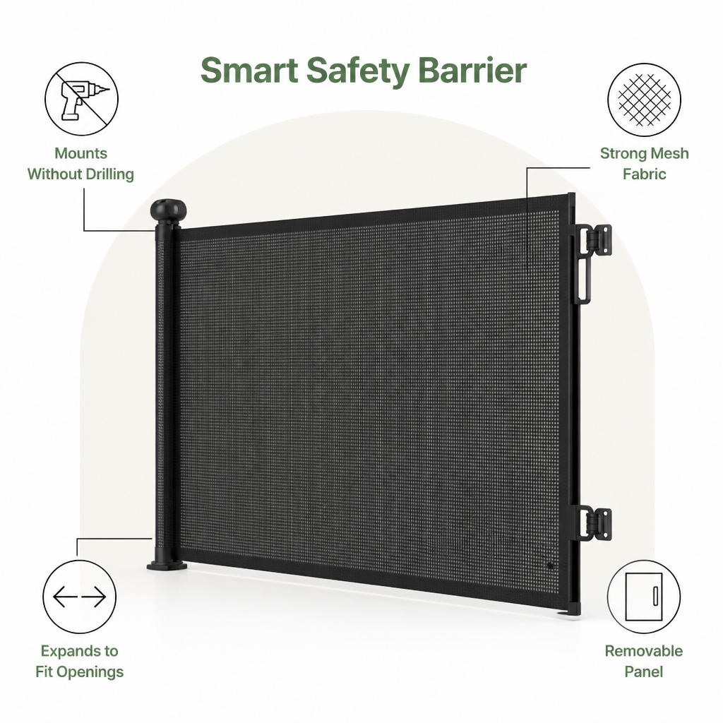 No-Drill Adjustable Retractable Mesh Pet Gate
