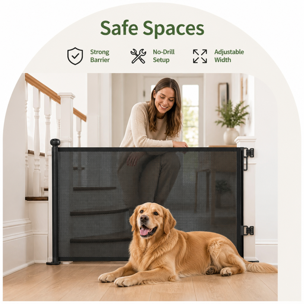 No-Drill Adjustable Retractable Mesh Pet Gate