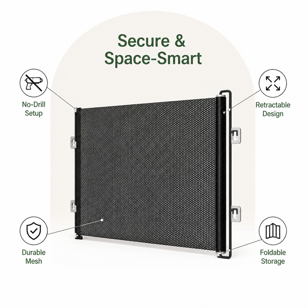 No-drill retractable & foldable safety gate (up to 125 cm)