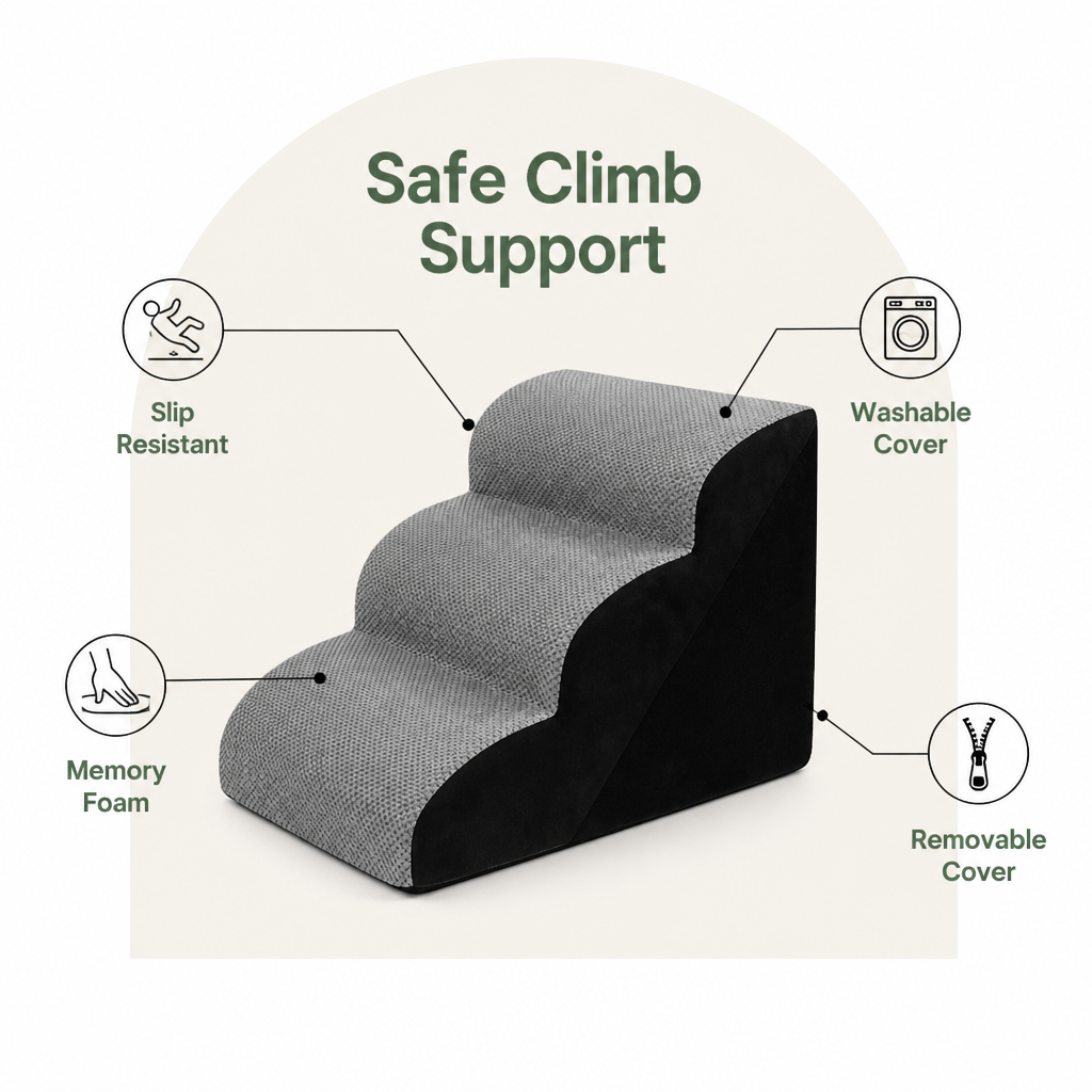 Non-Slip Memory Foam Pet Ramp (Foldable, Washable)