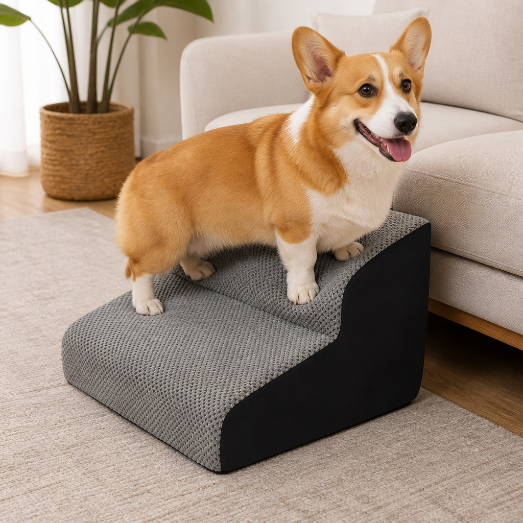 Non-Slip Memory Foam Pet Ramp (Foldable, Washable)