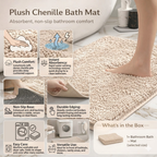 Non-Slip Plush Chenille Bath Rug — Thick Microfiber Pile, Absorbent Surface