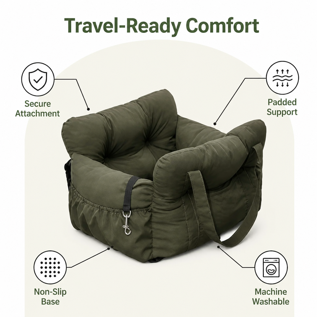 Non-Slip & Washable Booster Dog Car Seat (Adjustable Safety Straps)