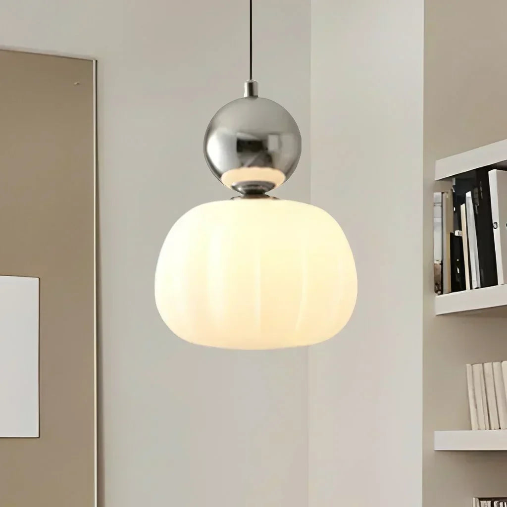 Nordic Pumpkin Ceiling Light — LED Pendant, Reinforced Glass Shade, Polished Metal Frame