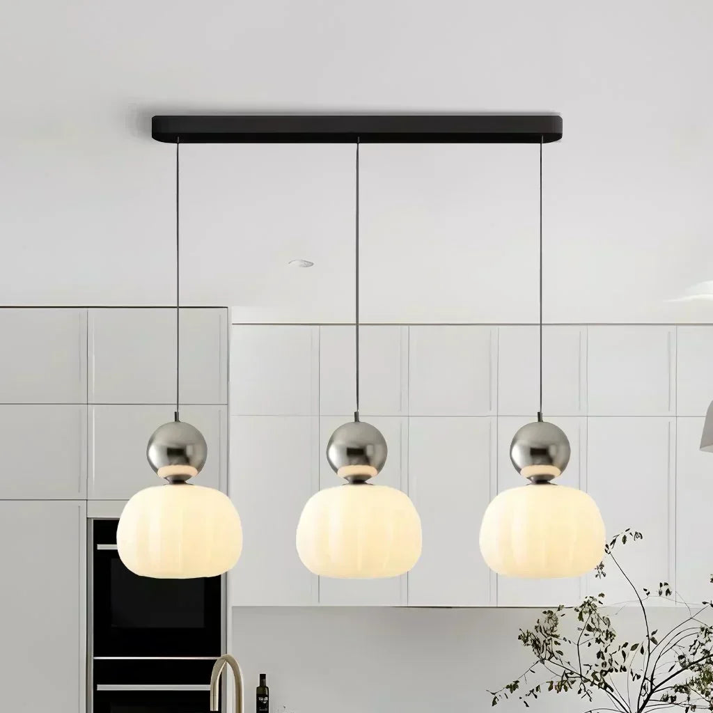 Nordic Pumpkin Ceiling Light — LED Pendant, Reinforced Glass Shade, Polished Metal Frame