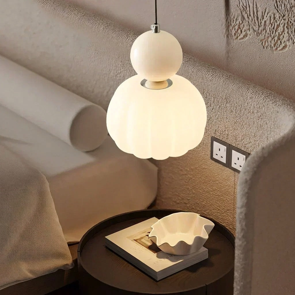 Nordic Pumpkin Ceiling Light — LED Pendant, Reinforced Glass Shade, Polished Metal Frame