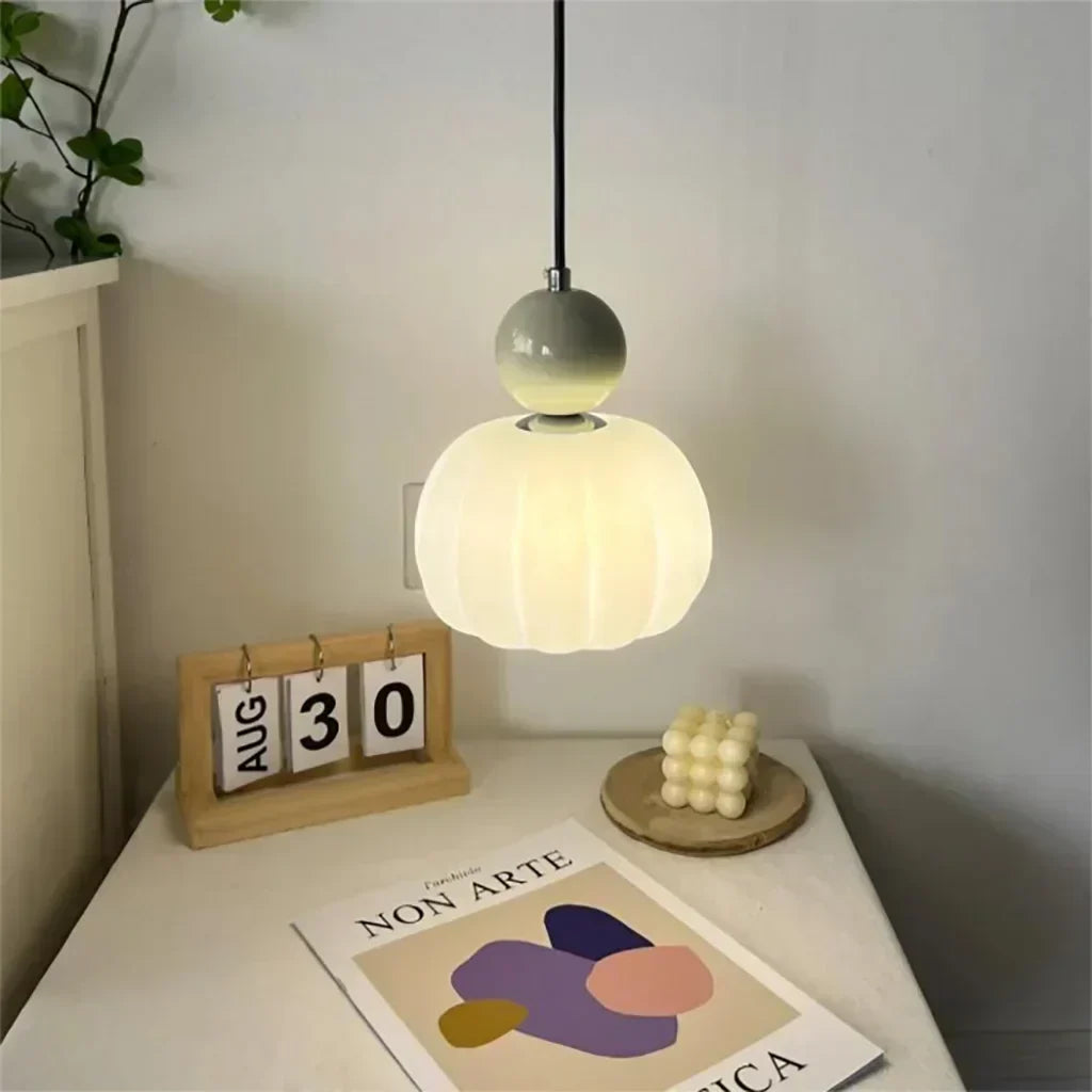 Nordic Pumpkin Ceiling Light — LED Pendant, Reinforced Glass Shade, Polished Metal Frame