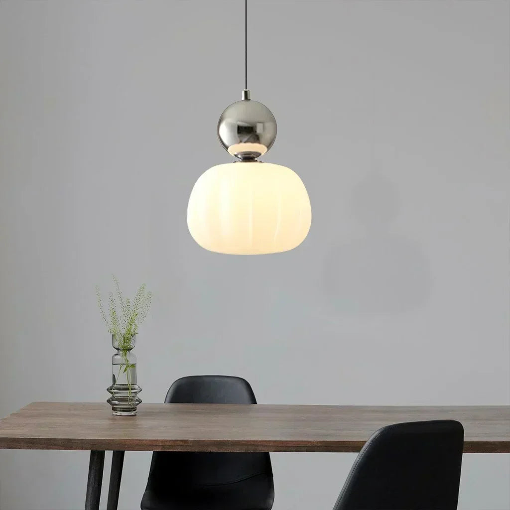 Nordic Pumpkin Ceiling Light — LED Pendant, Reinforced Glass Shade, Polished Metal Frame