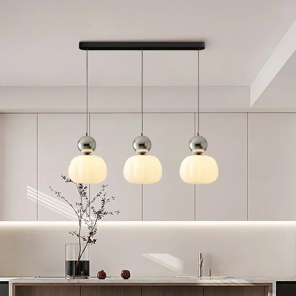 Nordic Pumpkin Ceiling Light — LED Pendant, Reinforced Glass Shade, Polished Metal Frame