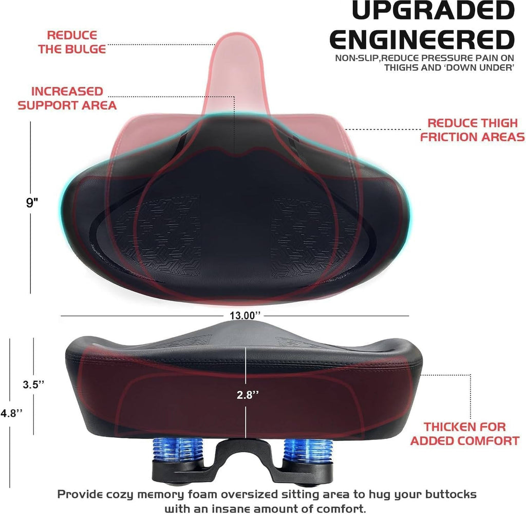 Noseless Bike Seat Cushion Wide Comfort Saddle, Extra Padded Bicycle Seat for Peloton Exercise Electric Cruiser Bikes Me