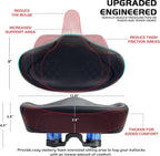 Noseless Bike Seat Cushion Wide Comfort Saddle, Extra Padded Bicycle Seat for Peloton Exercise Electric Cruiser Bikes Me