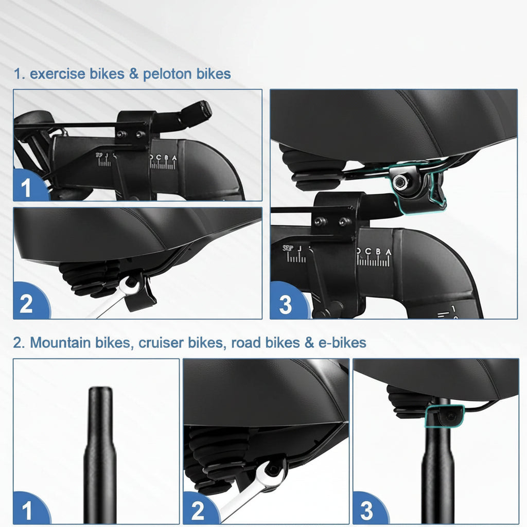 Noseless Bike Seat Cushion Wide Comfort Saddle, Extra Padded Bicycle Seat for Peloton Exercise Electric Cruiser Bikes Me