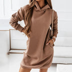 Oversized Women's Sweatshirt Dress - High Collar