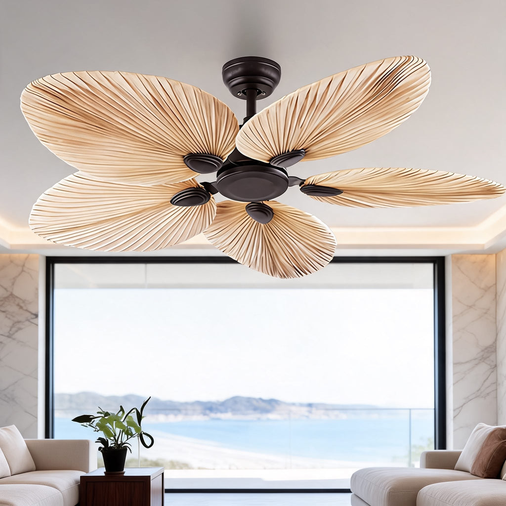 Palm Leaf Ceiling Fan — Integrated Lighting, Remote Control, Reversible Airflow