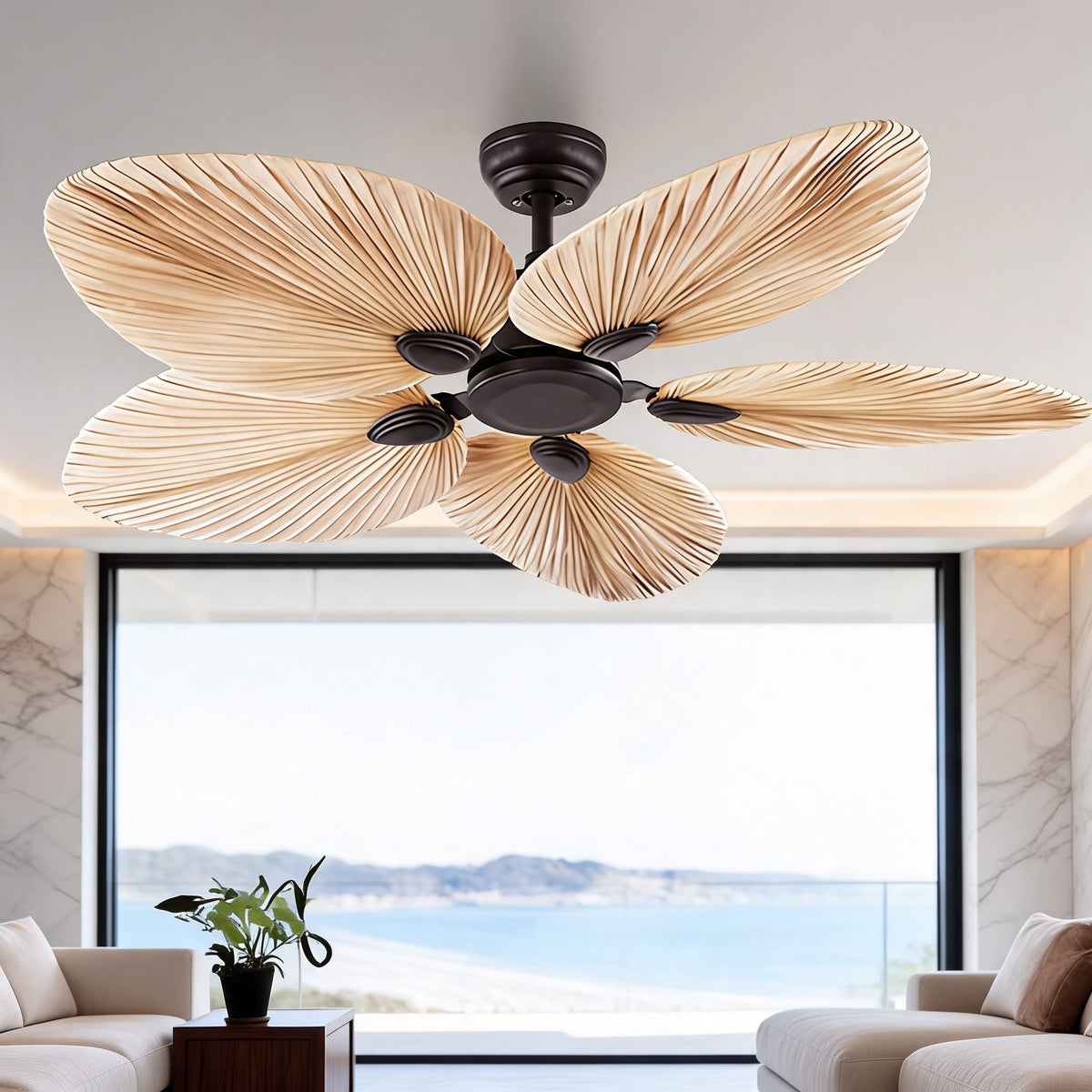 Palm Leaf Ceiling Fan — Integrated Lighting, Remote Control, Reversible Airflow