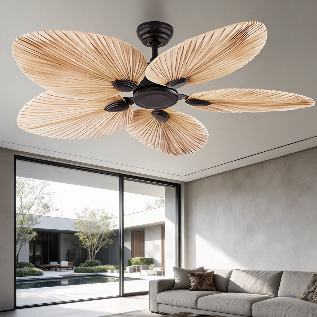 Palm Leaf Ceiling Fan — Integrated Lighting, Remote Control, Reversible Airflow