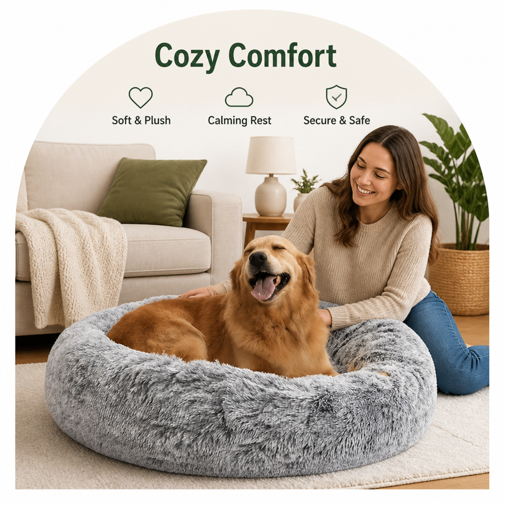 Plush Long-Pile Tie-Dye Round Dog Bed