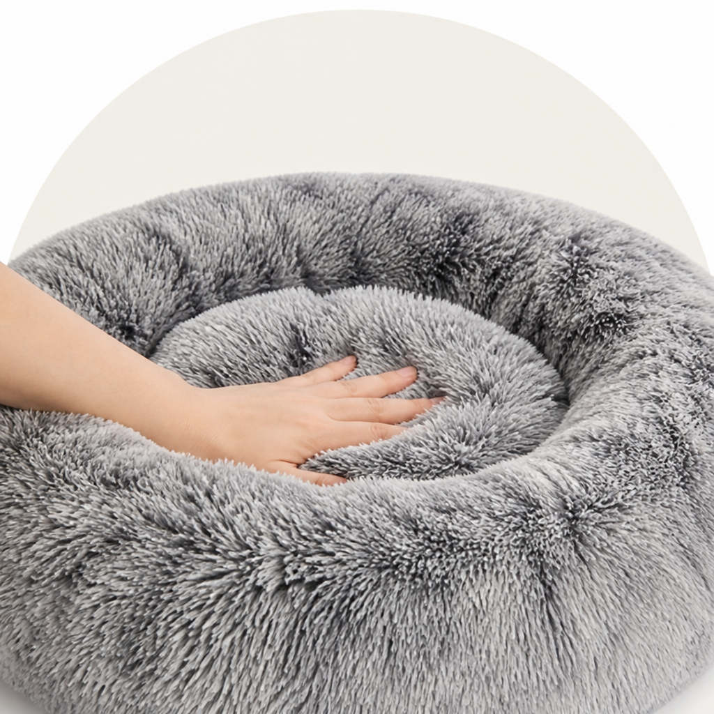 Plush Long-Pile Tie-Dye Round Dog Bed