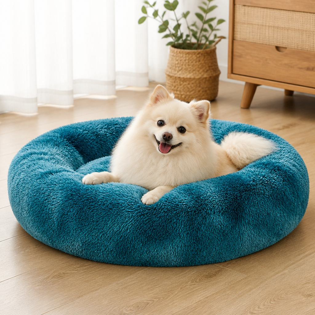 Plush Long-Pile Tie-Dye Round Dog Bed