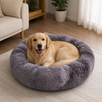 Plush Long-Pile Tie-Dye Round Dog Bed