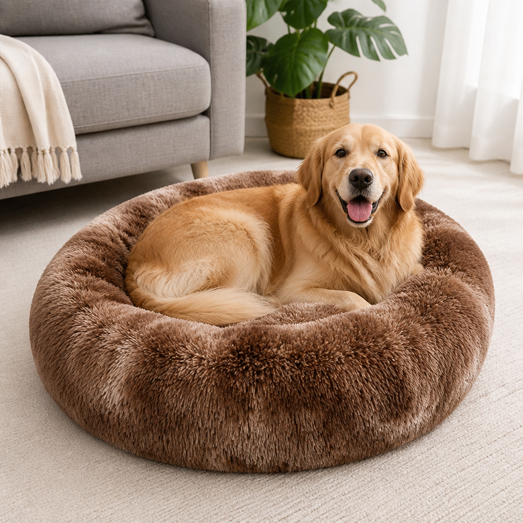 Plush Long-Pile Tie-Dye Round Dog Bed