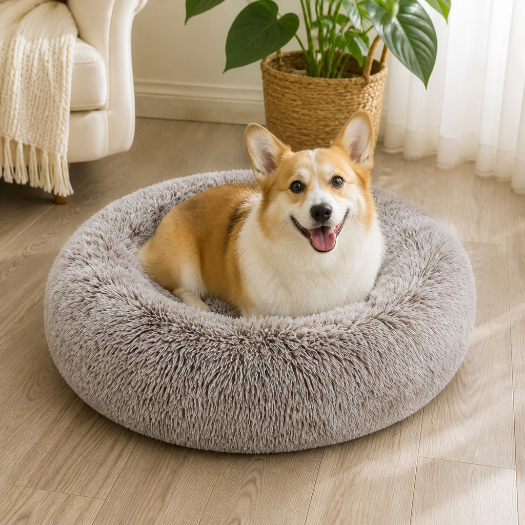 Plush Long-Pile Tie-Dye Round Dog Bed