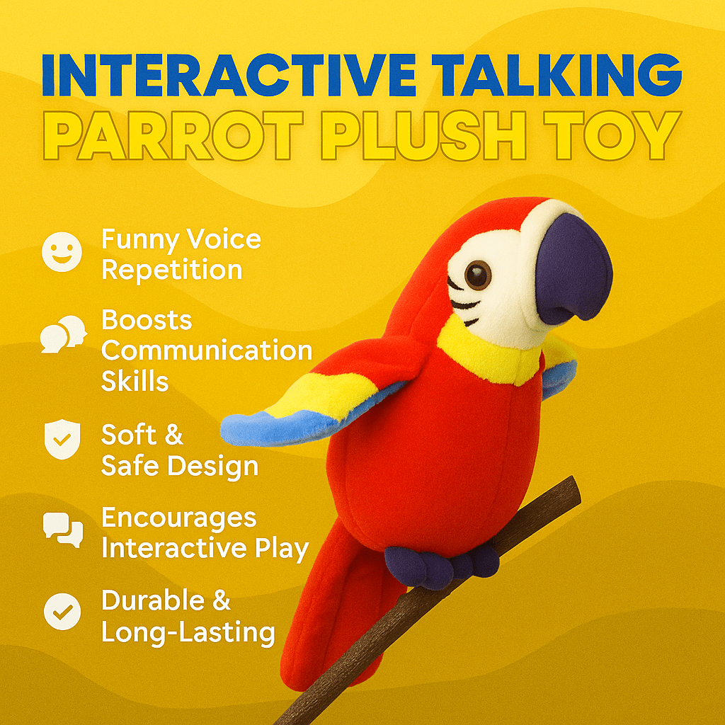 Plush Parrot Toy That Talks for Kids Language Skills