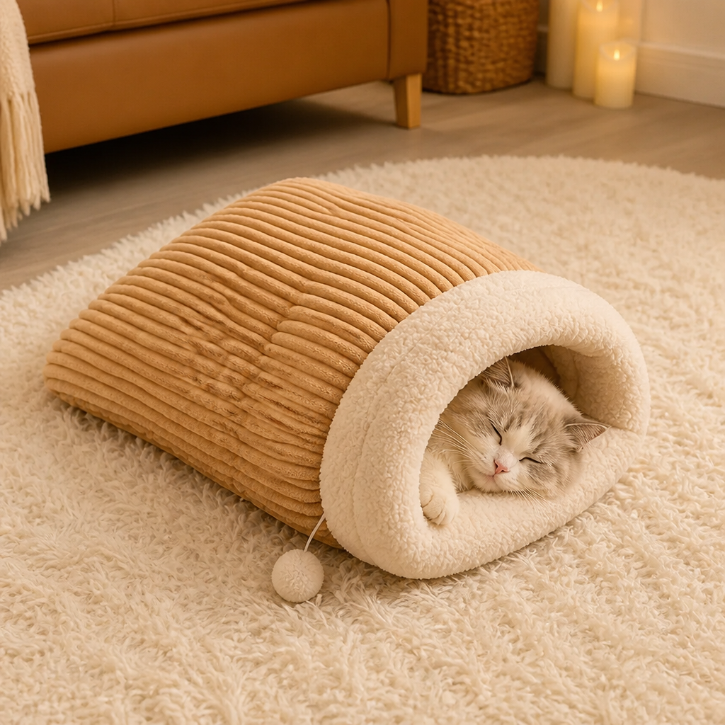 Plush Semi-Enclosed Windproof Pet Sleeping Bag (For Small Cats & Dogs)