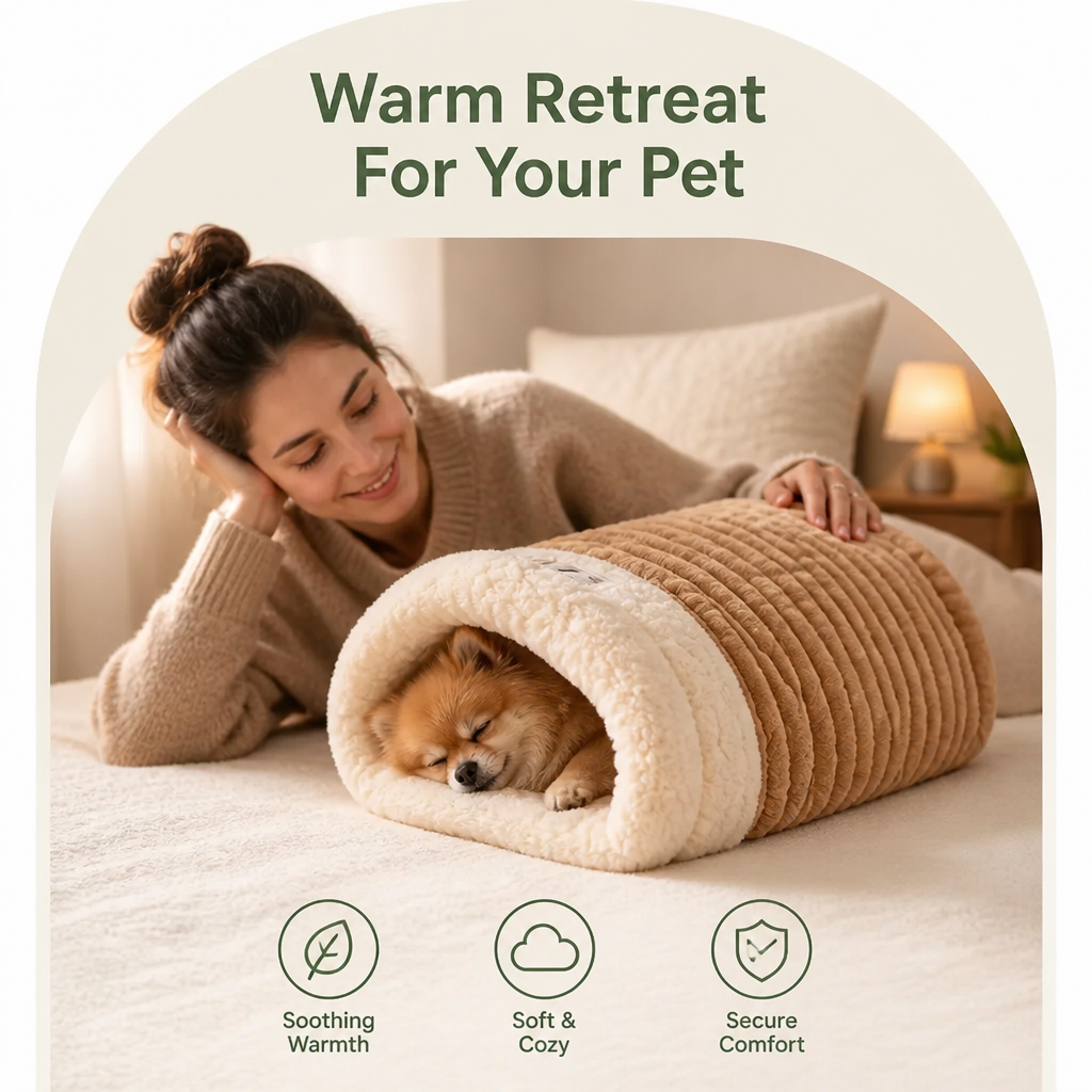 Plush Semi-Enclosed Windproof Pet Sleeping Bag (For Small Cats & Dogs)