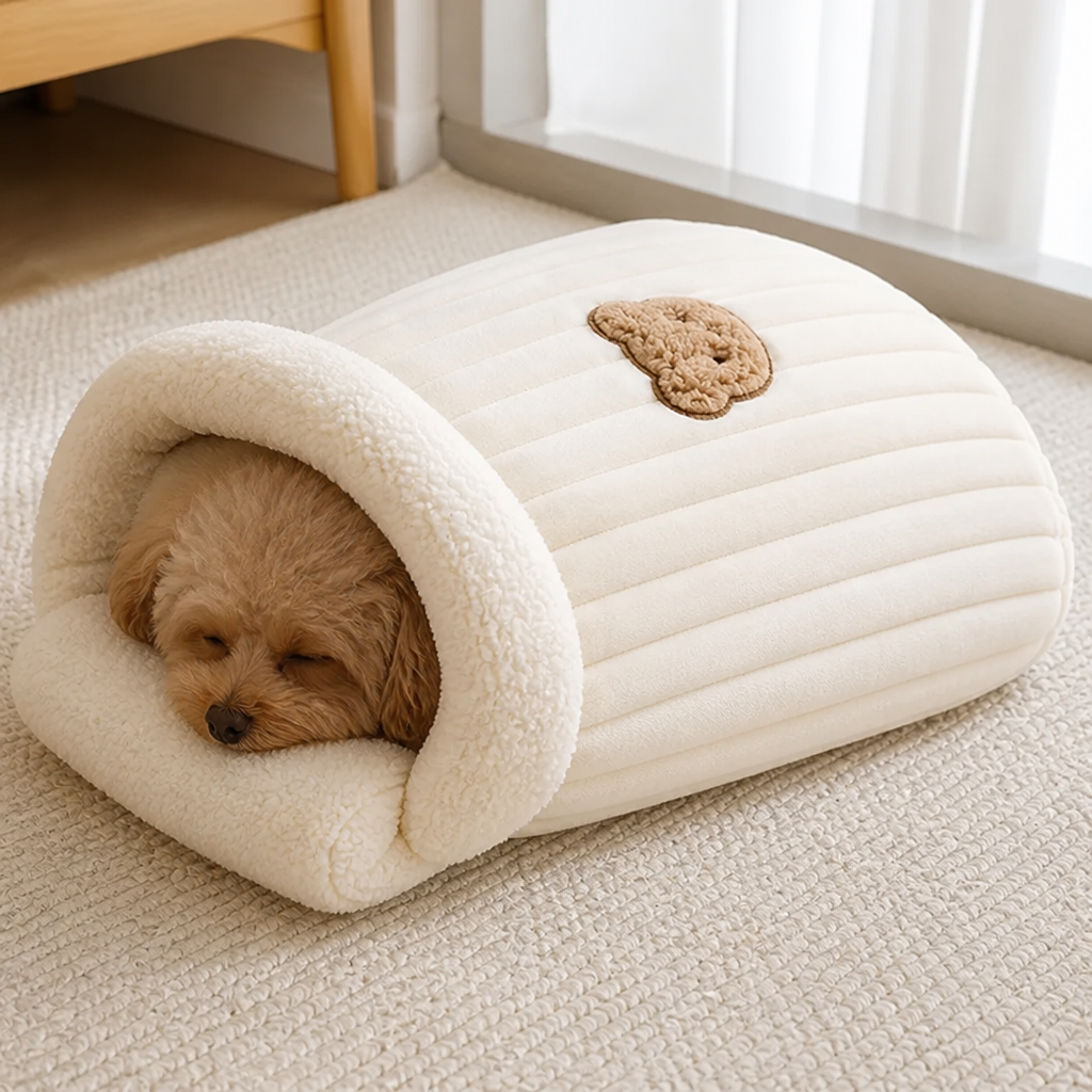Plush Semi-Enclosed Windproof Pet Sleeping Bag (For Small Cats & Dogs)
